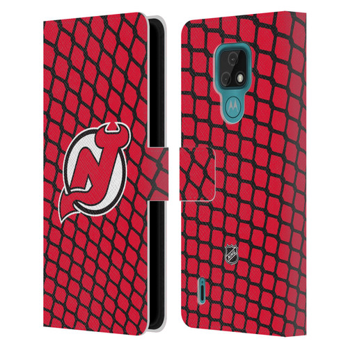 NHL New Jersey Devils Net Pattern Leather Book Wallet Case Cover For Motorola Moto E7