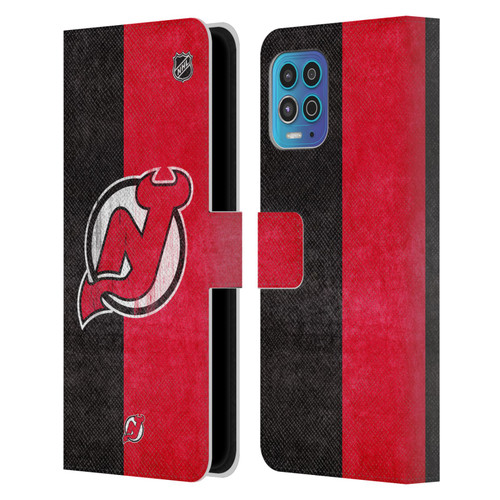 NHL New Jersey Devils Half Distressed Leather Book Wallet Case Cover For Motorola Moto G100