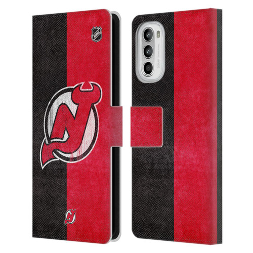 NHL New Jersey Devils Half Distressed Leather Book Wallet Case Cover For Motorola Moto G52
