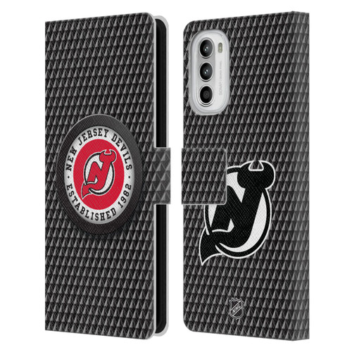 NHL New Jersey Devils Puck Texture Leather Book Wallet Case Cover For Motorola Moto G52