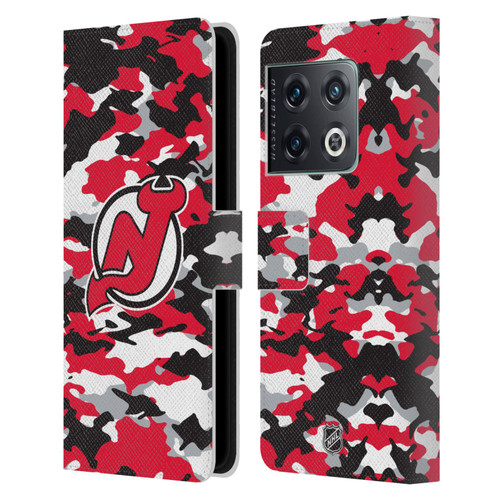 NHL New Jersey Devils Camouflage Leather Book Wallet Case Cover For OnePlus 10 Pro