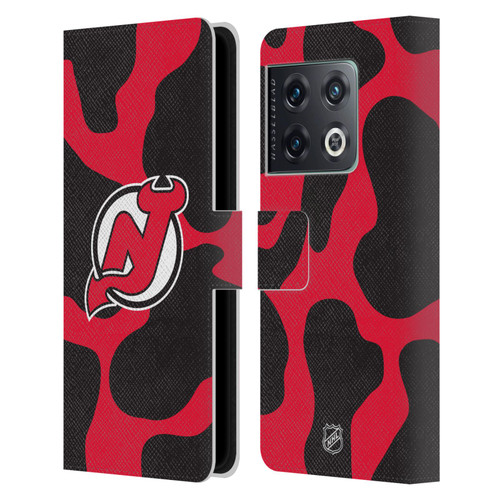 NHL New Jersey Devils Cow Pattern Leather Book Wallet Case Cover For OnePlus 10 Pro