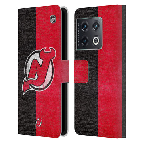 NHL New Jersey Devils Half Distressed Leather Book Wallet Case Cover For OnePlus 10 Pro