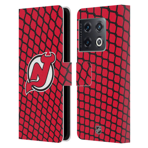 NHL New Jersey Devils Net Pattern Leather Book Wallet Case Cover For OnePlus 10 Pro