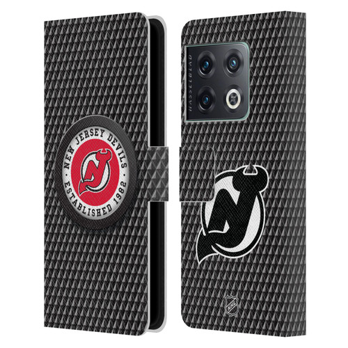 NHL New Jersey Devils Puck Texture Leather Book Wallet Case Cover For OnePlus 10 Pro