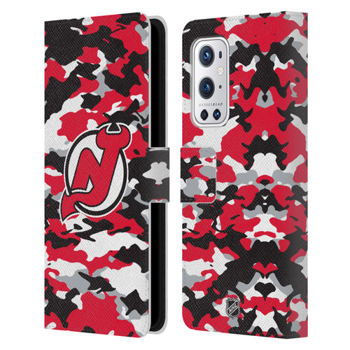 NHL New Jersey Devils Camouflage Leather Book Wallet Case Cover For OnePlus 9 Pro