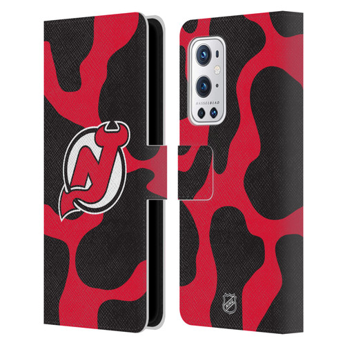 NHL New Jersey Devils Cow Pattern Leather Book Wallet Case Cover For OnePlus 9 Pro