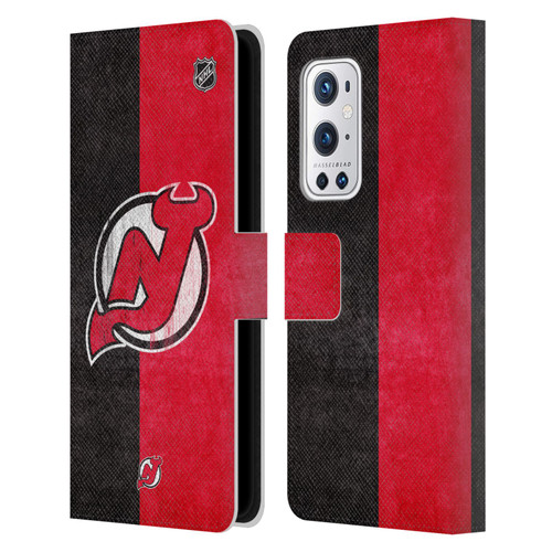 NHL New Jersey Devils Half Distressed Leather Book Wallet Case Cover For OnePlus 9 Pro