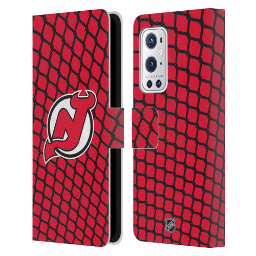 NHL New Jersey Devils Net Pattern Leather Book Wallet Case Cover For OnePlus 9 Pro