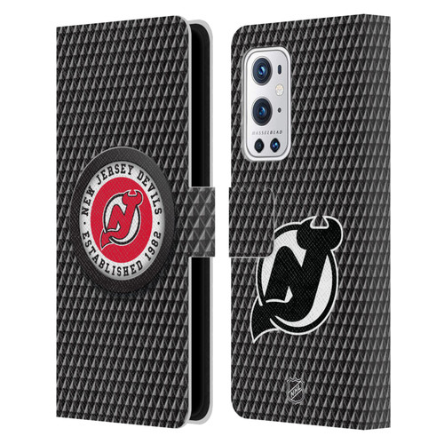 NHL New Jersey Devils Puck Texture Leather Book Wallet Case Cover For OnePlus 9 Pro