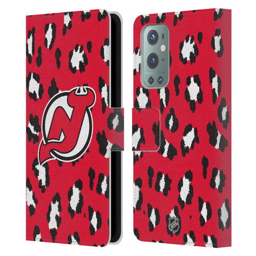 NHL New Jersey Devils Leopard Patten Leather Book Wallet Case Cover For OnePlus 9