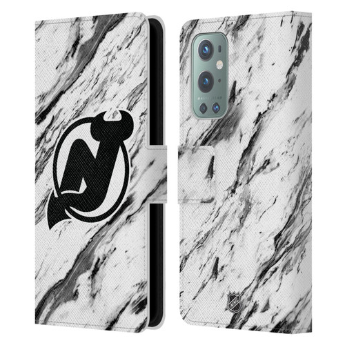 NHL New Jersey Devils Marble Leather Book Wallet Case Cover For OnePlus 9