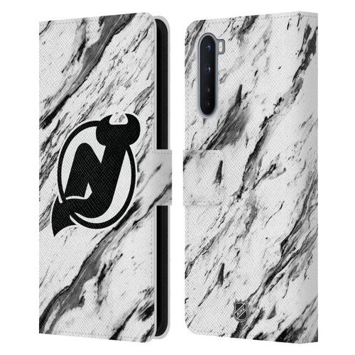 NHL New Jersey Devils Marble Leather Book Wallet Case Cover For OnePlus Nord 5G