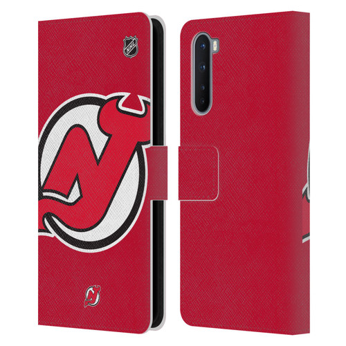 NHL New Jersey Devils Oversized Leather Book Wallet Case Cover For OnePlus Nord 5G