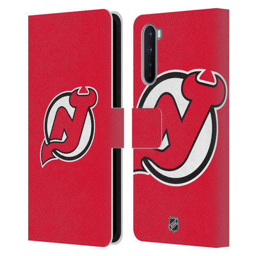 NHL New Jersey Devils Plain Leather Book Wallet Case Cover For OnePlus Nord 5G