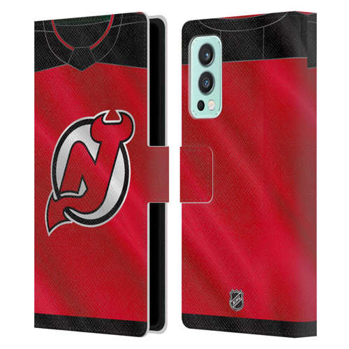 NHL New Jersey Devils Jersey Leather Book Wallet Case Cover For OnePlus Nord 2 5G