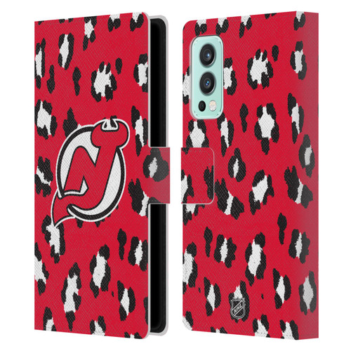 NHL New Jersey Devils Leopard Patten Leather Book Wallet Case Cover For OnePlus Nord 2 5G