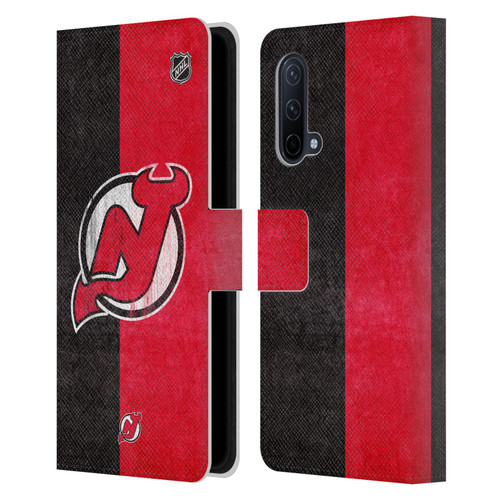 NHL New Jersey Devils Half Distressed Leather Book Wallet Case Cover For OnePlus Nord CE 5G