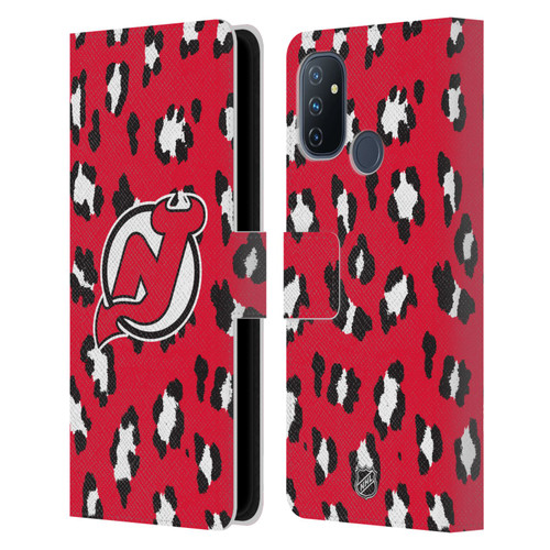 NHL New Jersey Devils Leopard Patten Leather Book Wallet Case Cover For OnePlus Nord N100