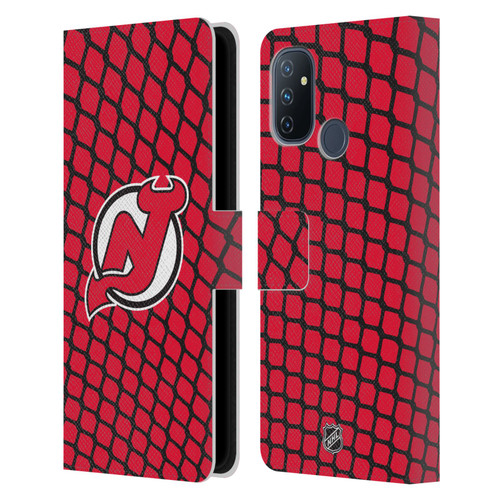 NHL New Jersey Devils Net Pattern Leather Book Wallet Case Cover For OnePlus Nord N100