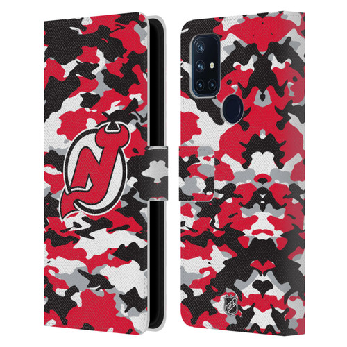 NHL New Jersey Devils Camouflage Leather Book Wallet Case Cover For OnePlus Nord N10 5G