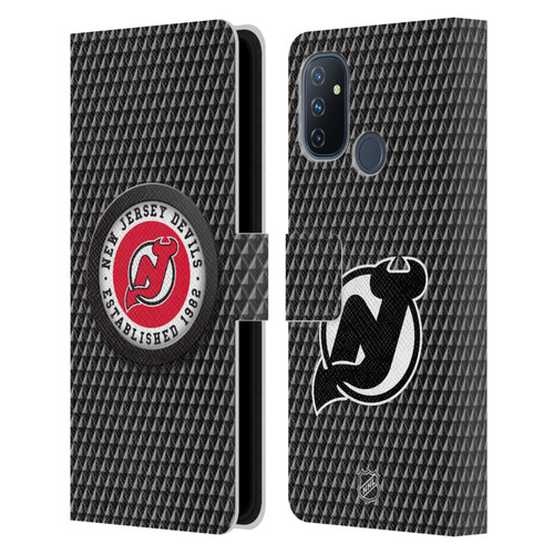NHL New Jersey Devils Puck Texture Leather Book Wallet Case Cover For OnePlus Nord N100