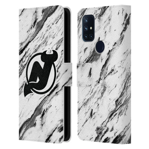 NHL New Jersey Devils Marble Leather Book Wallet Case Cover For OnePlus Nord N10 5G