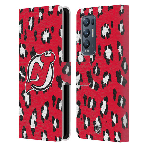 NHL New Jersey Devils Leopard Patten Leather Book Wallet Case Cover For OPPO Find X3 Neo / Reno5 Pro+ 5G