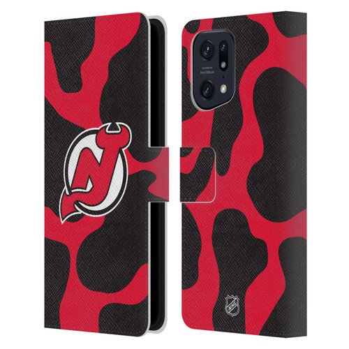 NHL New Jersey Devils Cow Pattern Leather Book Wallet Case Cover For OPPO Find X5