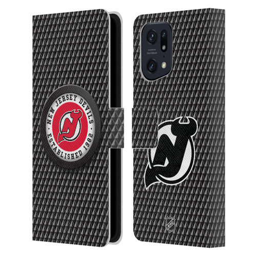 NHL New Jersey Devils Puck Texture Leather Book Wallet Case Cover For OPPO Find X5