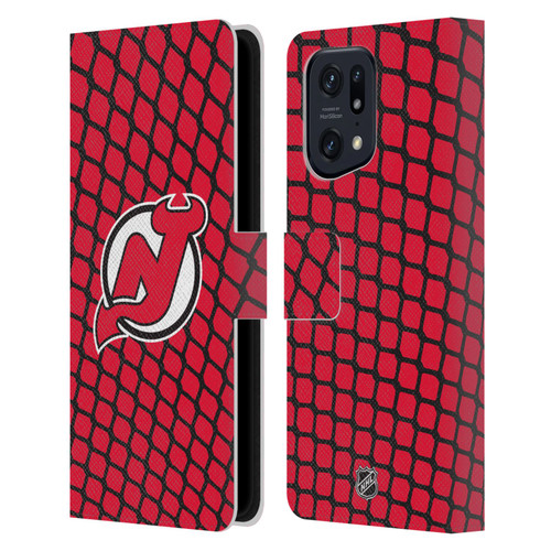 NHL New Jersey Devils Net Pattern Leather Book Wallet Case Cover For OPPO Find X5 Pro