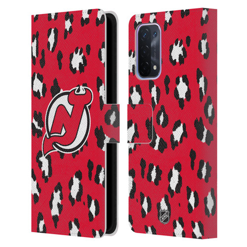 NHL New Jersey Devils Leopard Patten Leather Book Wallet Case Cover For OPPO A54 5G