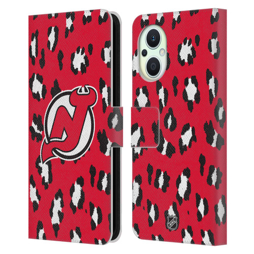 NHL New Jersey Devils Leopard Patten Leather Book Wallet Case Cover For OPPO Reno8 Lite