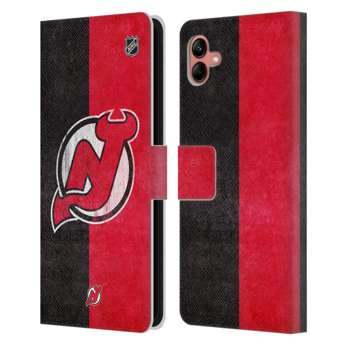 NHL New Jersey Devils Half Distressed Leather Book Wallet Case Cover For Samsung Galaxy A04 (2022)