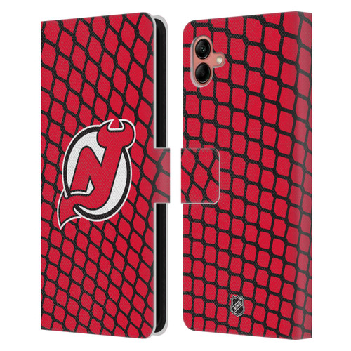 NHL New Jersey Devils Net Pattern Leather Book Wallet Case Cover For Samsung Galaxy A04 (2022)