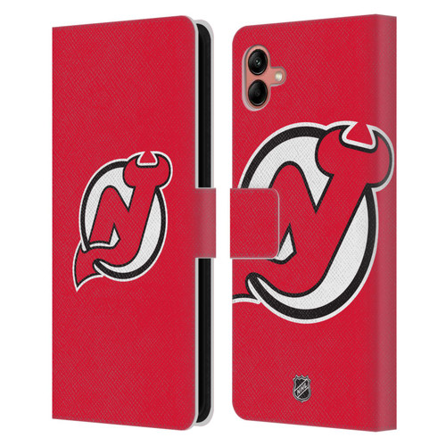 NHL New Jersey Devils Plain Leather Book Wallet Case Cover For Samsung Galaxy A04 (2022)