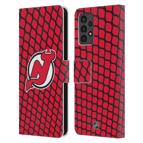 NHL New Jersey Devils Net Pattern Leather Book Wallet Case Cover For Samsung Galaxy A13 (2022)