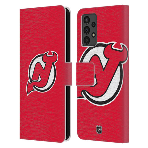 NHL New Jersey Devils Plain Leather Book Wallet Case Cover For Samsung Galaxy A13 (2022)