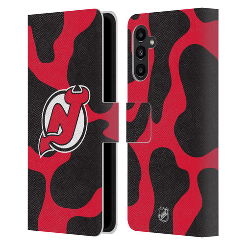 NHL New Jersey Devils Cow Pattern Leather Book Wallet Case Cover For Samsung Galaxy A13 5G (2021)