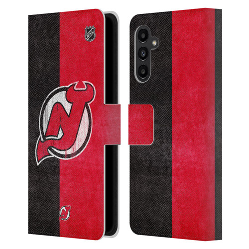 NHL New Jersey Devils Half Distressed Leather Book Wallet Case Cover For Samsung Galaxy A13 5G (2021)