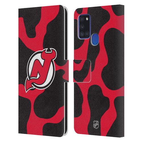 NHL New Jersey Devils Cow Pattern Leather Book Wallet Case Cover For Samsung Galaxy A21s (2020)