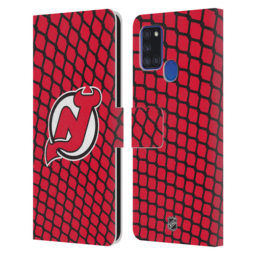 NHL New Jersey Devils Net Pattern Leather Book Wallet Case Cover For Samsung Galaxy A21s (2020)