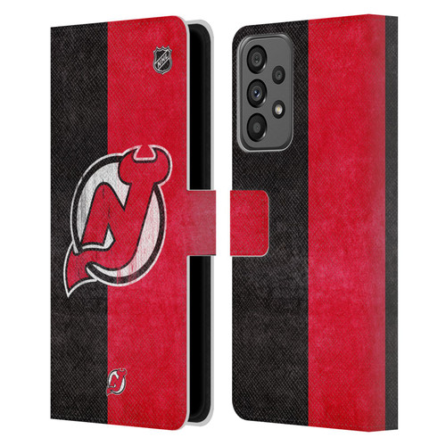 NHL New Jersey Devils Half Distressed Leather Book Wallet Case Cover For Samsung Galaxy A73 5G (2022)