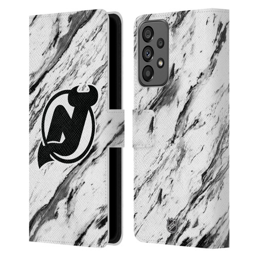 NHL New Jersey Devils Marble Leather Book Wallet Case Cover For Samsung Galaxy A73 5G (2022)