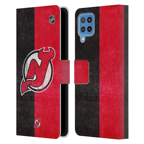 NHL New Jersey Devils Half Distressed Leather Book Wallet Case Cover For Samsung Galaxy F22 (2021)