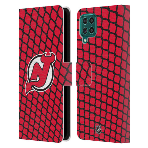 NHL New Jersey Devils Net Pattern Leather Book Wallet Case Cover For Samsung Galaxy F62 (2021)