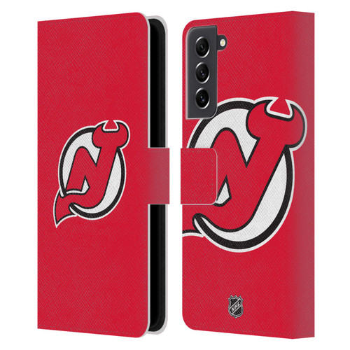 NHL New Jersey Devils Plain Leather Book Wallet Case Cover For Samsung Galaxy S21 FE 5G