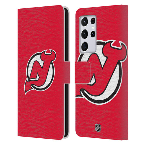 NHL New Jersey Devils Plain Leather Book Wallet Case Cover For Samsung Galaxy S21 Ultra 5G