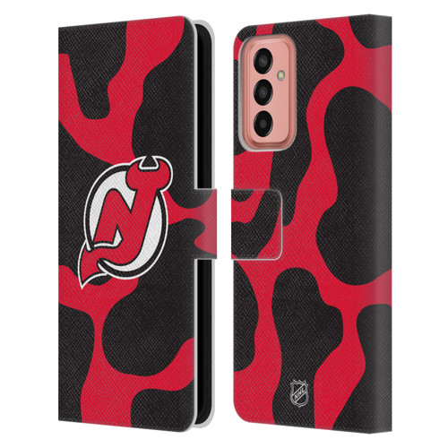 NHL New Jersey Devils Cow Pattern Leather Book Wallet Case Cover For Samsung Galaxy M13 (2022)