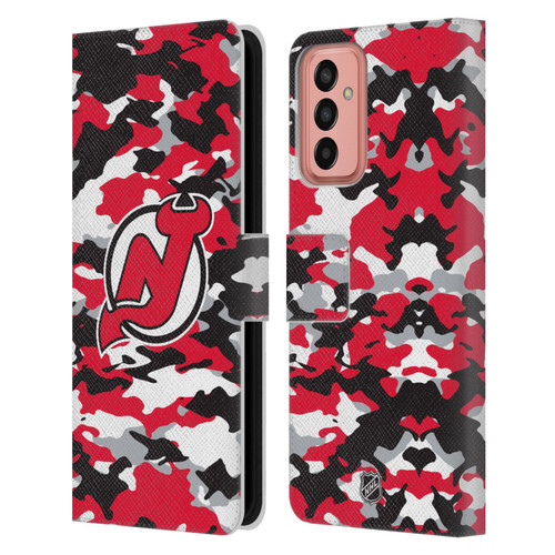 NHL New Jersey Devils Camouflage Leather Book Wallet Case Cover For Samsung Galaxy M13 (2022)